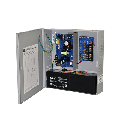 Fuente de alimentación de 12/24 Vcc a 4/6A con 8/16 salidas, con capacidad de batería de respaldo, requiere batería