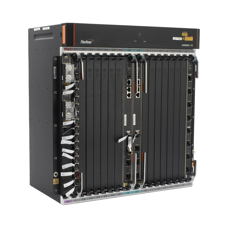 OLT Carrier Class Modular GPON, 14 Ranuras de Servicio, Incluye 1 Tarjeta de Servicio, Doble fuente -48Vcc, 11 UR, Gestión por UNM2000, CLI, Incluye Instalación de software UNM2000, (Interoperabilidad con ONU´s de Terceros sin Costo)