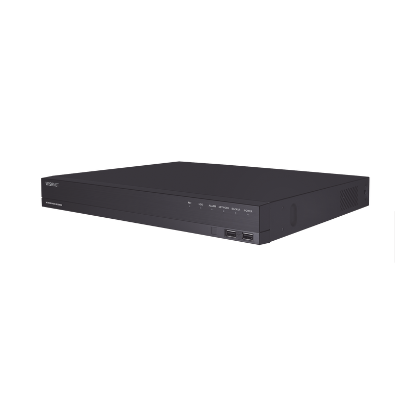 ARN-1610S NVR 16 canales grabacion hasta 8MP / H.265 / P2P Wisenet / 16 puertos PoE Plug and Play / 80 Mbps para grabacion.