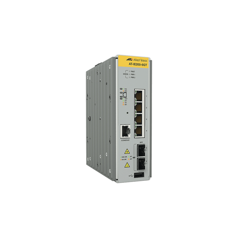 AT-IE200-6GT-80 Switch Industrial Administrable Capa 2 de 4 Puertos 10/100/1000 Mbps + 2 Puertos SFP