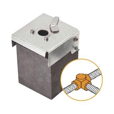 Molde de grafito horizontal unión en T horizontal de cable 2/0 AWG (pasante) con cable 2/0 AWG (terminal).