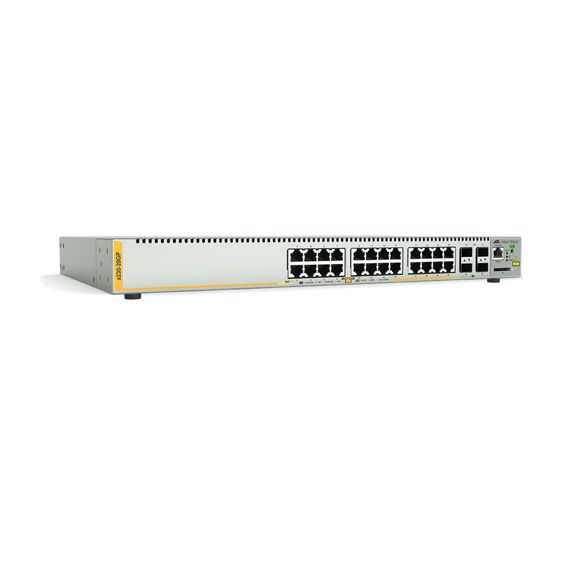 AT-X230-28GP-10 Switch PoE+ Administrable Capa 3, 24 Puertos 10/100/1000 Mbps + 4 SFP Gigabit, 370 W