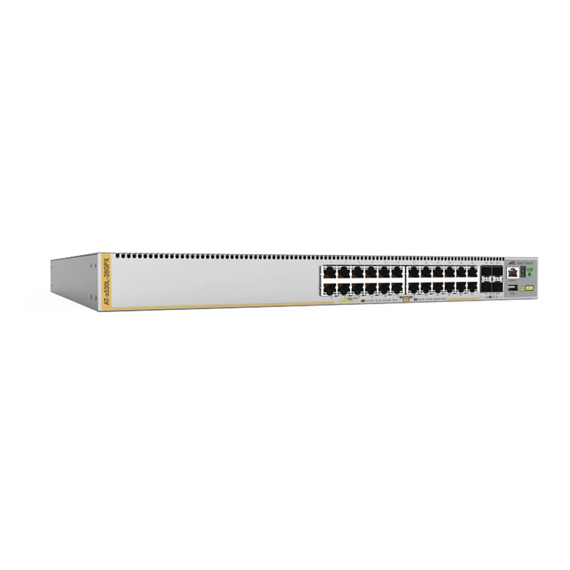 AT-X530L-28GPX-90 Switch L3 Stackable, 24x 10/100/1000-T PoE+, 4x SFP+, Fuente redundante integradas 740 Watts (TAA compliant version)