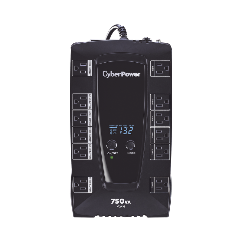 UPS de 750 VA/450 W, Topología Línea Interactiva, Entrada 120 Vca NEMA 5-15P, Tipo Gabinete Compacto, Con 12 Tomas NEMA 5-15R