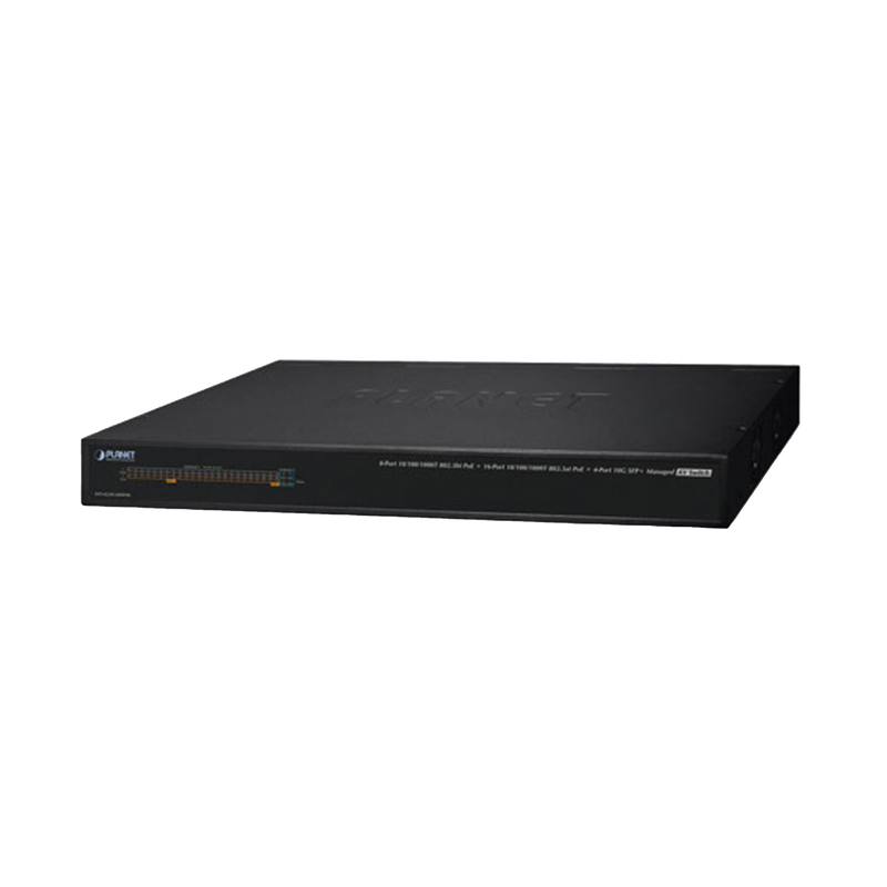 AVS-4210-24HP4X Switch AV Profesional para Integraciones Audiovisuales, , 8 Puertos PoE Gigabit 802.3bt, 16 Puertos PoE Gigabit 802.3at, 4 Puertos SFP 10 G, Hasta 450 W de Potencia