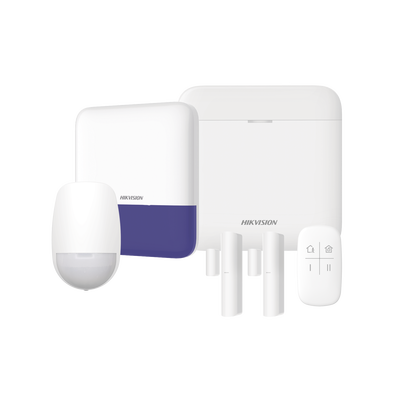 (AX PRO) KIT de Alarma AX PRO con GSM (3G/4G) / Incluye: 1 Hub con bateria de respaldo / 1 Sensores PIR / 2 Contactos Magnéticos / 1 Control Remoto / 1 Sirena Inalambrica Exterior / WiFi / Compatible con Hik-Connect P2P - Toer