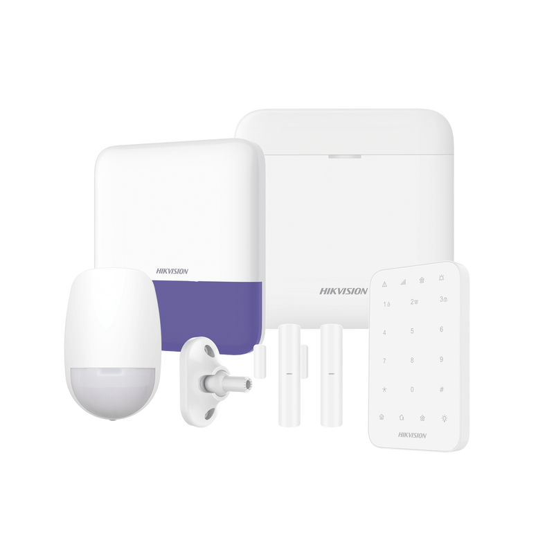 AXPRO-KIT-KEYPAD (AX PRO) KIT de Alarma AX PRO / Incluye: 1 Hub con bateria de respaldo / 1 Sensores PIR / 1 Montaje Universal para PIR / 2 Contactos Magnéticos / 1 Teclado / 1 Sirena Inalambrica Exterior / WiFi / Compatible con Hik-Connect P2P