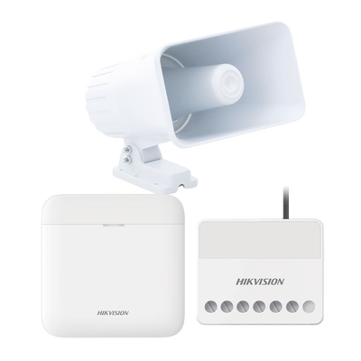 (AXPRO) KIT de alarma AX PRO con sirena cableada 30W / Incluye: 1 Hub con Batería de respaldo / 1 Sirena Cableada de 30 Watts IP65 / 1 Relevador Inalámbrico 0 a 36 VCC / Compatible con Hik-Connect P2P - Toer