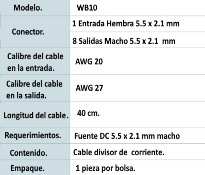 SAXXON PSUWB10 - Divisor de Energía para 8 Camaras/ 1 Conector Hembra + 8 Conectores Macho/ 2.1 mm/