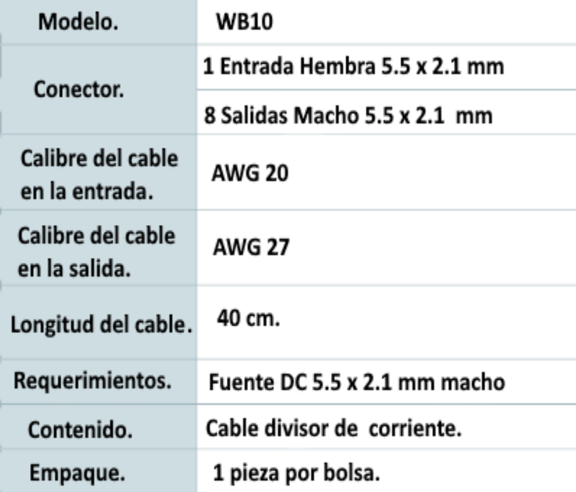 SAXXON PSUWB10 - Divisor de Energía para 8 Camaras/ 1 Conector Hembra + 8 Conectores Macho/ 2.1 mm/