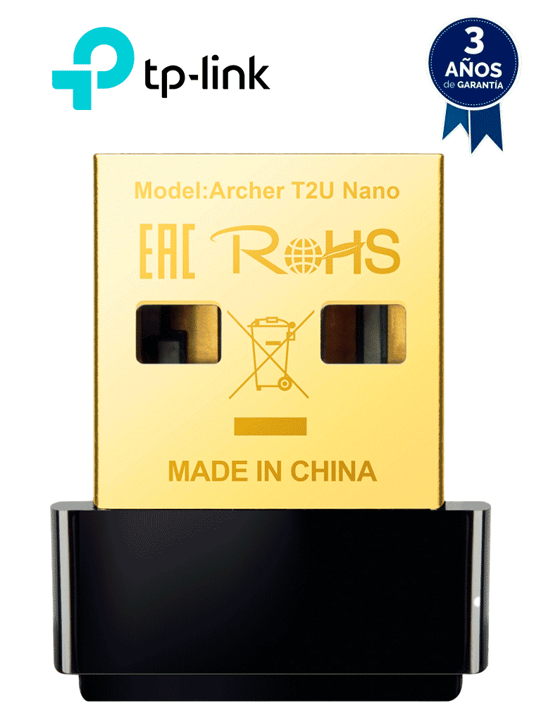 TP-LINK Archer T2U Nano - Mini Adaptador USB inalámbrico de doble banda AC 600 Mbps con antena omnidireccional.