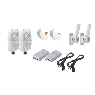 Kit de 2 radios B5X con 2 antenas de (16 dBi), rango de frecuencia extendida (4.9 a 6.4 GHz),  incluye inyector POE, cable de alimentación y 2 FLEXIMOUNT-XL para alineación, distancia de hasta 4 km - Toer