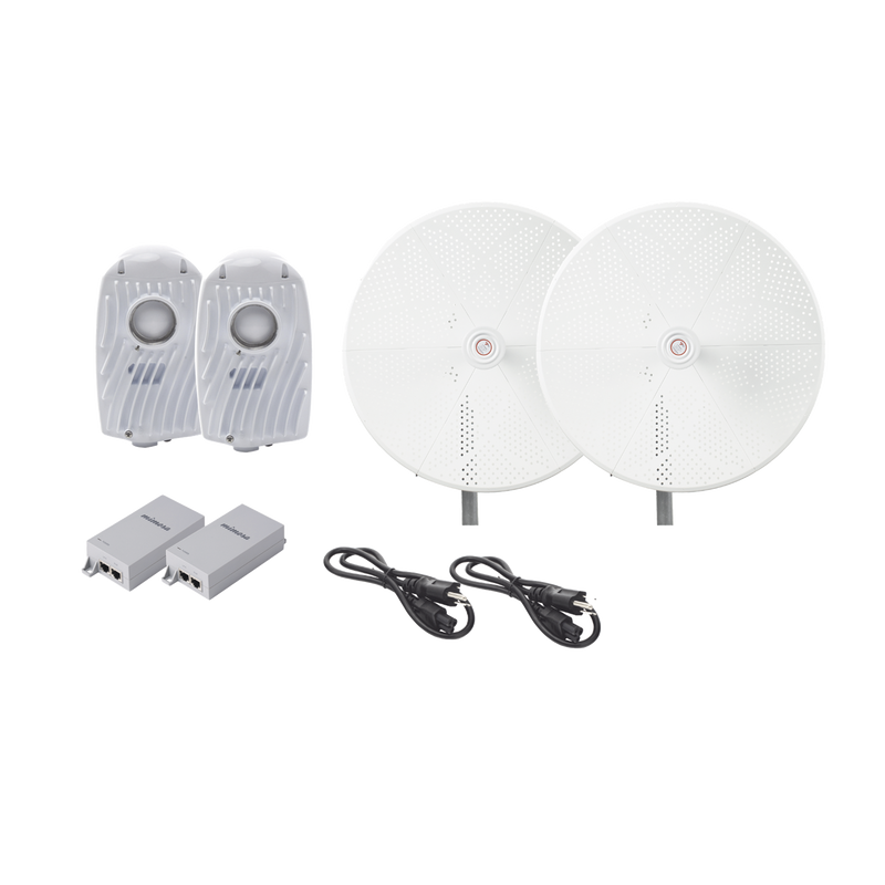 B5XTXPD34KIT Kit de 2 radios B5X con antenasTXPD34B5X de (34 dBi), rango de frecuencia extendida (4.9 a 6.4 GHz),  incluye inyector POE, cable de alimentación y  para alineación, distancia de hasta 40 km