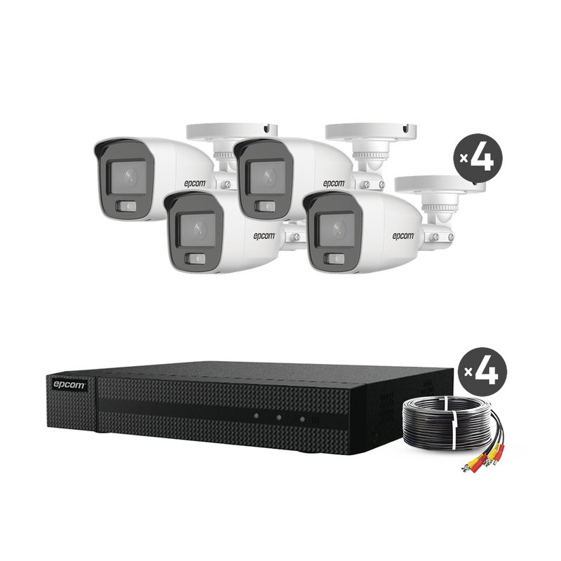 B8-KIT-CV/A Kit TurboHD 1080p / DVR 4 Canales / 4 Cámaras Bala ColorVu con Microfono Integrado / Fuente de Poder / Accesorios de Instalación