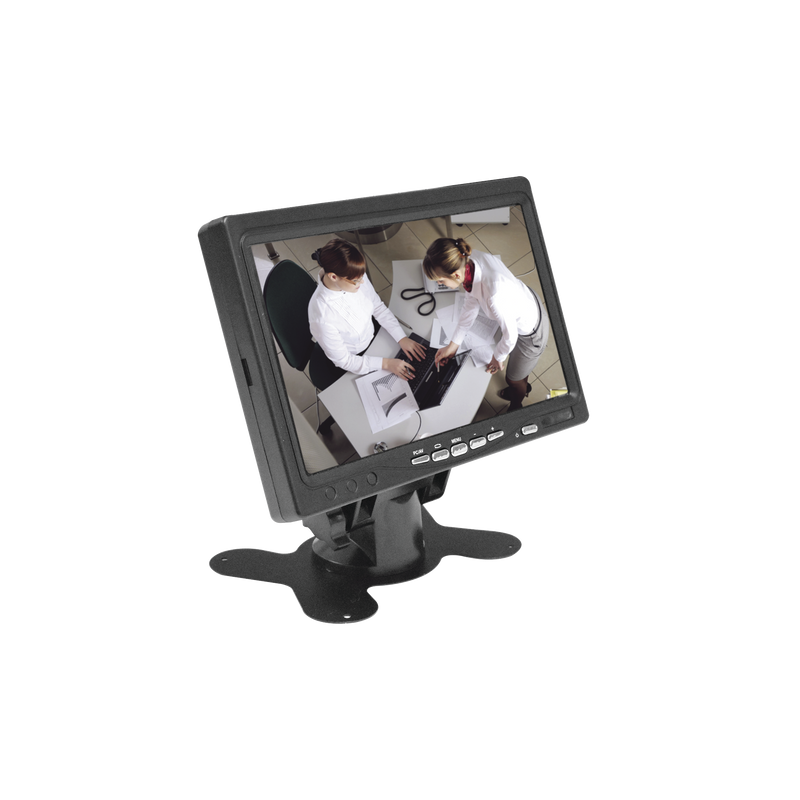 Monitor 7 TFT-LCD ideal para colocar en vehículos o DVR/NVR.  Entradas de video HDMI, VGA y RCA (CVBS)