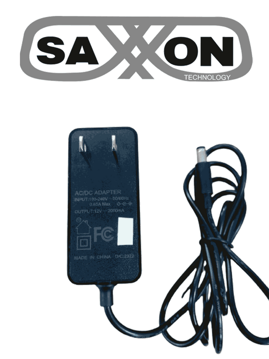 SAXXON KA24D1202000USH - Fuente de Poder Regulada / 12 Vcc 2 Amper / Conector Macho / Voltaje de Entrada: 100-240V / Ideal para Cámaras de CCTV , Controles de Acceso y Asistencia