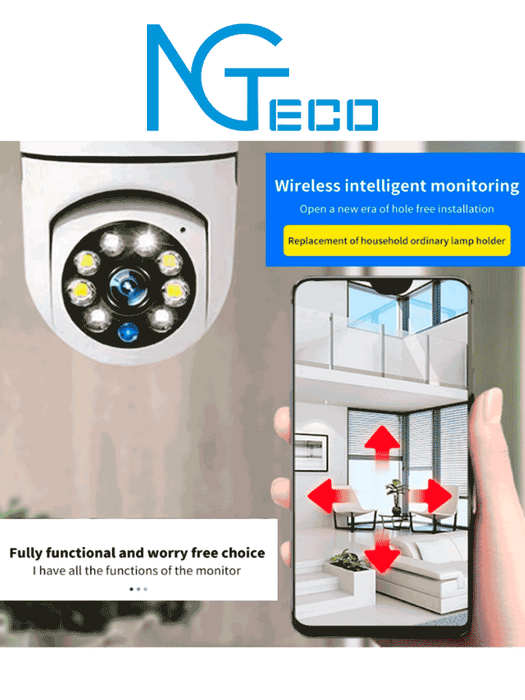 NGTECO NGSH01C2IN - Cámara Inteligente WiFi / 3MP / Visión PTZ 355° / Lente HD 4mm / Visión Nocturna IR + Luz Blanca / Audio 2 Vias / Almacenamiento Local y en la Nube / Onvif / Compatible con Alexa y Asistente de Google