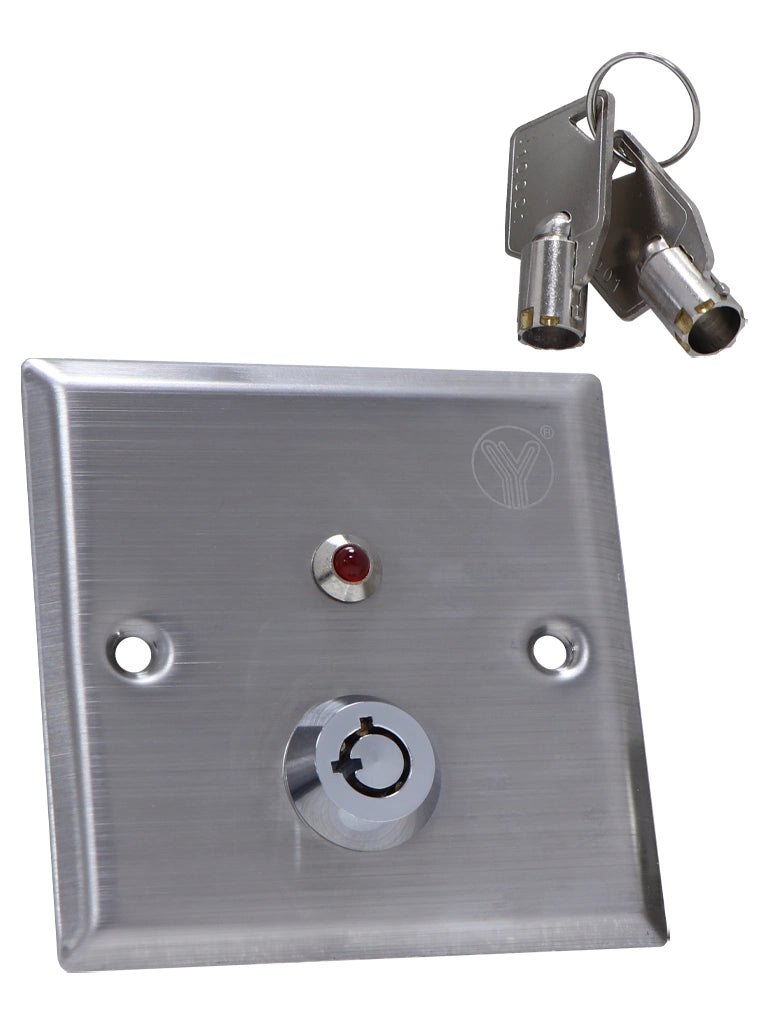 YLI YKS850LS - Botón Liberador de Llave, Indicador LED, Acero Inoxidable, Resistente a la Intemperie, Función NC/NO