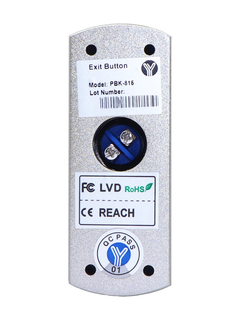 YLI PBK815 - Botón de Salida Mecánico, Carcasa Metálica, Función NO, Sin Caja de Instalación Requerida