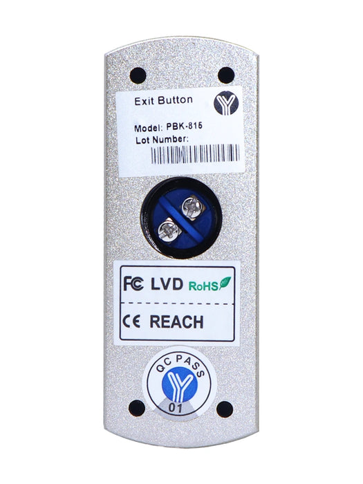 YLI PBK815 - Botón de Salida Mecánico, Carcasa Metálica, Función NO, Sin Caja de Instalación Requerida