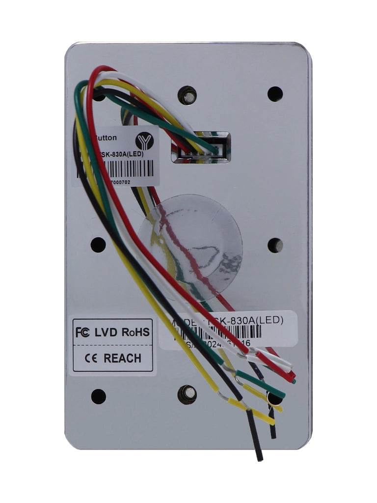 YLI TSK830A - Botón de Salida Táctil, Luz LED, Carcasa Plástica, Acabado Elegante, 12-24 VCC, Función NC/NO, Sin Caja de Instalación Requerida
