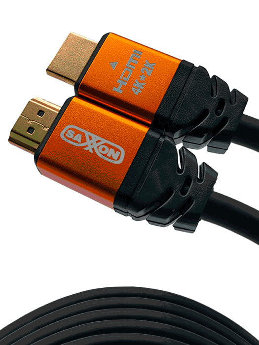 SAXXON SX150HDC - Cable HDMI de 15 metros de alta velocidad / Versión 2.0 / Resolución 4K / Canal de retorno de audio (ARC) / Video 3D / Blindado para reducir interferencias / Chapado en oro / Alta resistencia y durabilidad.