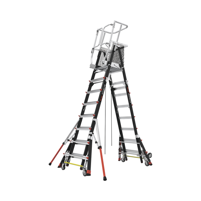 Escalera de Fibra de Vidrio  con Jaula de 8-14 (2.44 - 4.27 m). Con Ajuste en Ruedas (RATCHET? Leveler) (SKU:18515-817).
