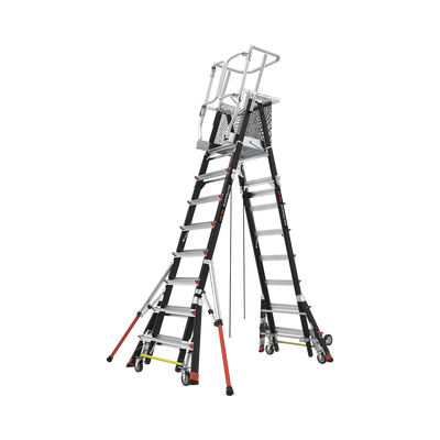 Escalera de Fibra de Vidrio  con Jaula de 8'-14' (2.44 - 4.27 m). Con Ajuste en Ruedas (RATCHET™ Leveler) (SKU:18515-817).