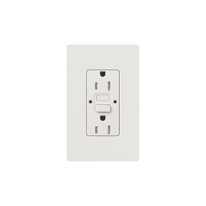 CAR15GFSTWHS Tomacorriente 125V 15A resistente a manipulaciones, color blanco.