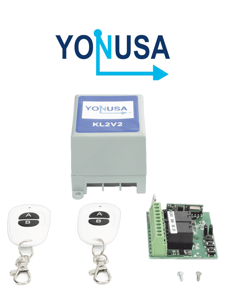 YONUSA KL2V2 -  Modulo de mando receptor y dos transmisores compatible con todos los energizadores Yonusa, conexion sencilla, armado y desarmado de cerco electrico