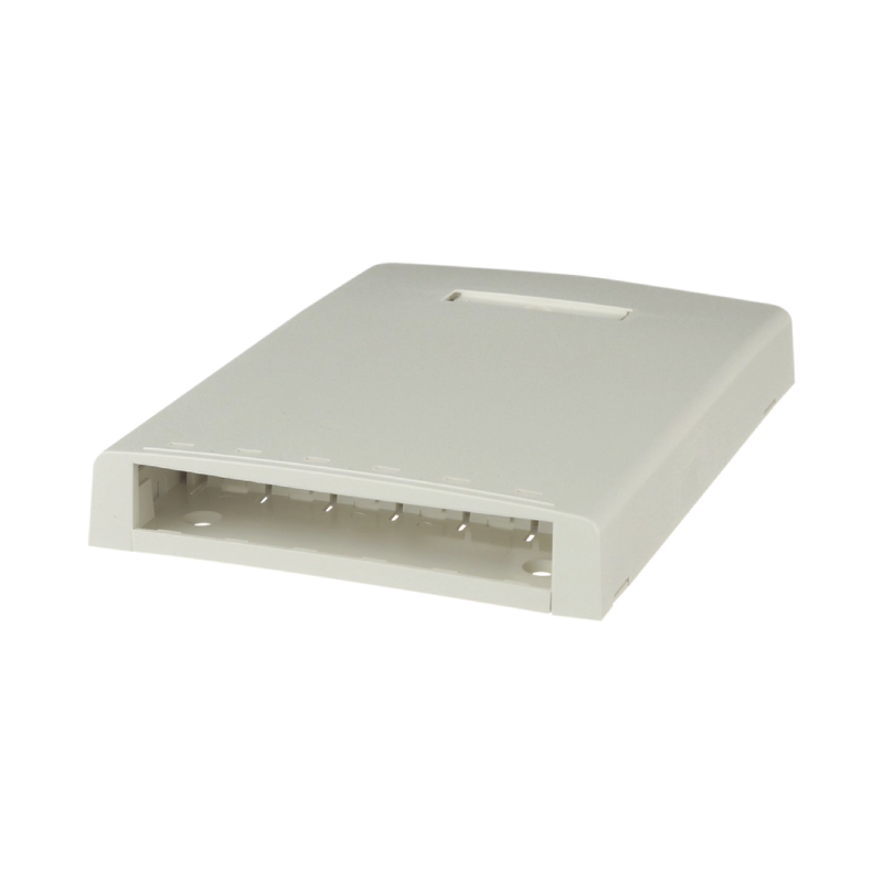 CBXF6IW-AY Caja de Montaje en Superficie, Con Accesorio para Resguardo de Fibra Óptica, Para 6 Módulos Mini-Com, Color Blanco Mate