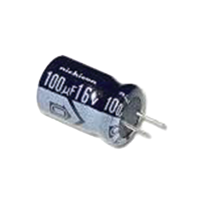 Capacitor Electrolítico de Aluminio,  Radial de 100 µFd, 16 Vcc, 105 °C,  5.0 x 11 mm.