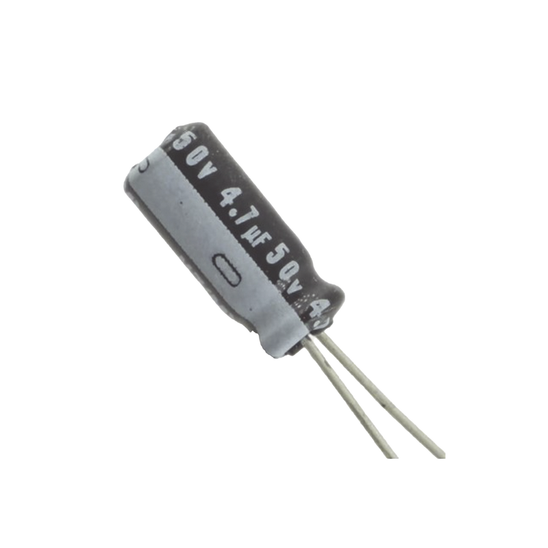 Capacitor Electrolítico de Aluminio, Radial de 4.7 µFd, 50 Vcc, 105 °C, 5 x 11.7 mm.