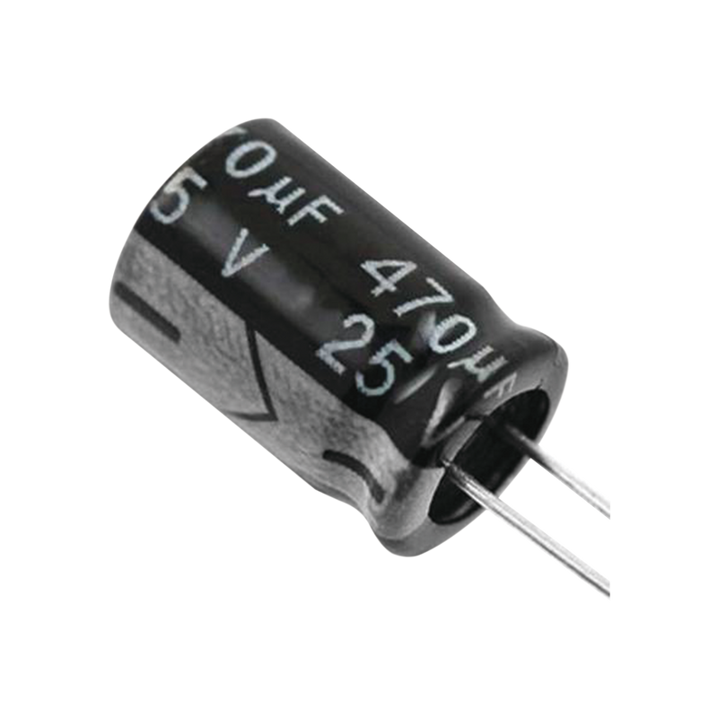 CE470/25V Capacitor Electrolítico de Aluminio, Radial de 470 µFd, 25 Vcc, 105 °C, 8  x 15 mm.
