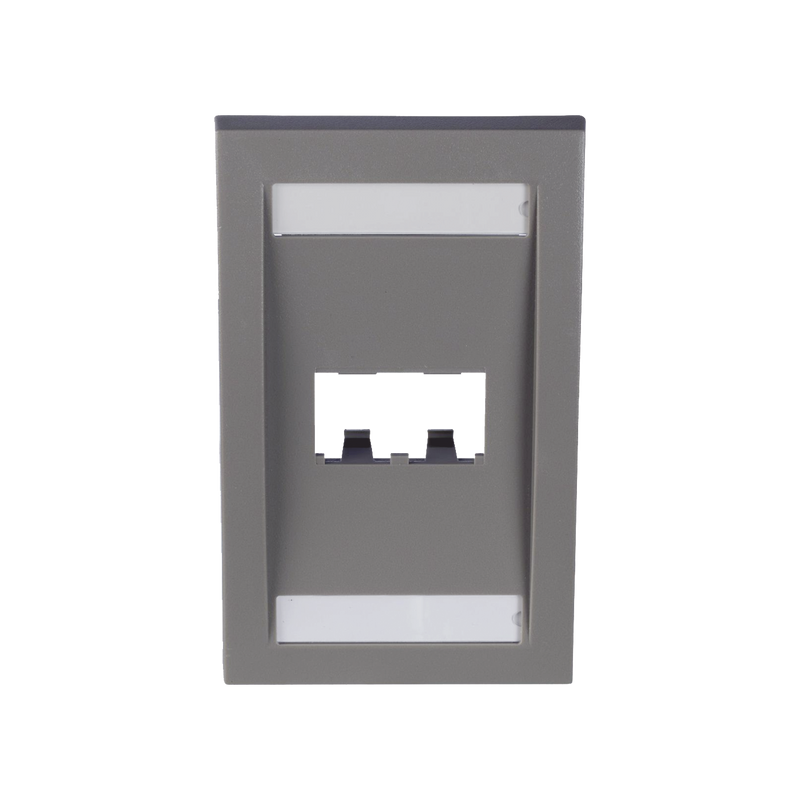 Placa de Pared Vertical Ejecutiva, Salida Para 2 Puertos Mini-Com, Con Espacios Para Etiquetas, Color Gris
