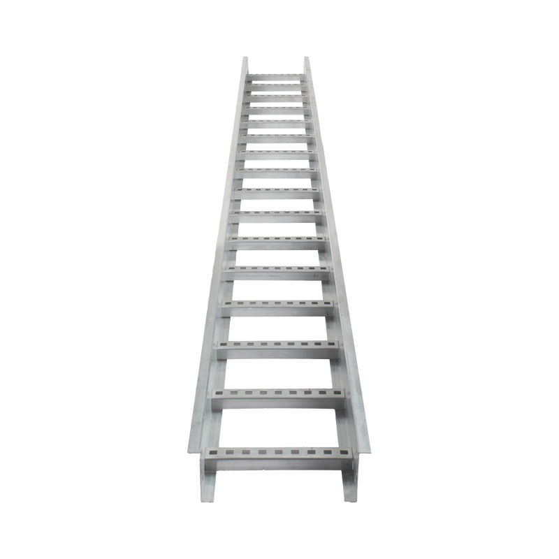 Escalera de Aluminio Portacables / Perfil Z / Peralte 3 1/4 /Paso 9 / Ancho 9 / 3.66 metros / Capacidad Máx. 205 Cables / Incluye Cople Union y Tornillería
