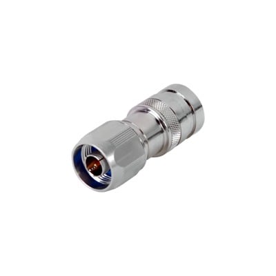 COMP-NM-400 Conector N Macho de Compresion, en linea para LMR-400, CNT-400, RG-8/U, RF-400, Plata/Oro/Teflón.