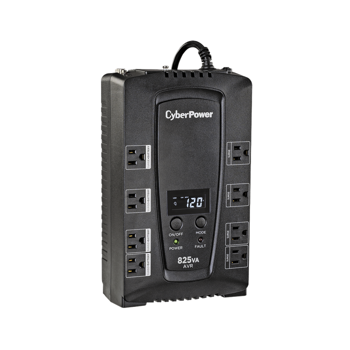 UPS de 825 VA/450 W, Topología Línea Interactiva, Entrada 120 Vca NEMA 5-15P, Tipo Gabinete Compacto, Con 8 Tomas NEMA 5-15R