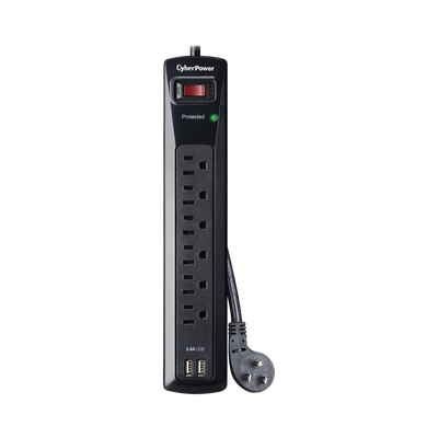 Multicontacto Con Supresor de Picos, Voltaje de Entrada 125 Vca NEMA 5-15P, Con 6 Salidas NEMA 5-15R, 2 Puertos de Carga USB, 1200 Joules