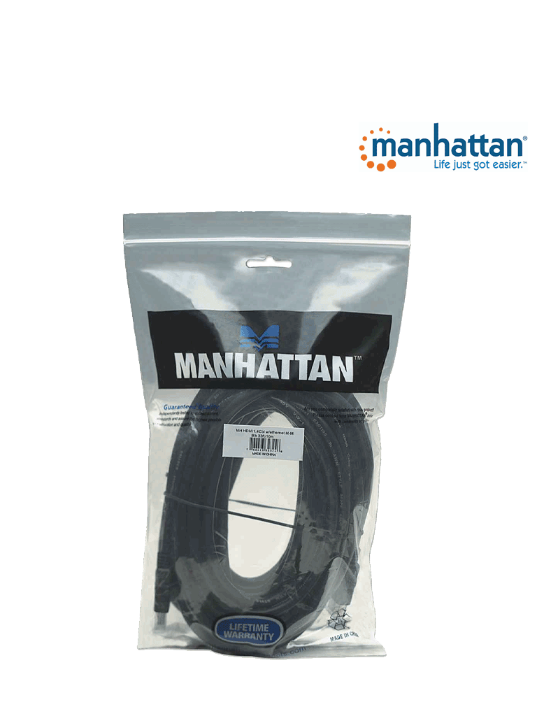 MANHATTAN 323246 - Cable HDMI de Alta Velocidad de 10 Metros/ Resolución 4k@30Hz/ Soporta 3D y Canal de Ethernet de 100 Mbps/ HDMI Macho a Macho/ Soporta Canal de Retorno de Audio (ARC)/ Blindado para Reducir Interferencia/
