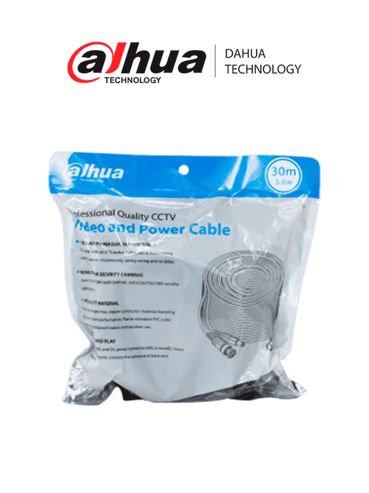 DAHUA DH-PFM942I-30-5 - Cable de 30 Metros Armado para Video y Energía/ Para Camaras Hasta 4k/ con Conectores BNC y de Energía/ Uso Exterior e Interior/ Cobre de Alta Pureza/ Soporta: AHD/CVI/TVI/CVBS/