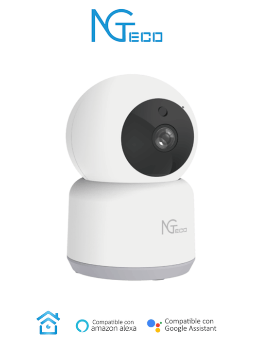 NGTECO NGC2401 - Cámara PT WiFi / 1080p / Lente 3.6mm / Visión panorámica e inclinación / Visión Nocturna / Almacenamiento Local y en la Nube /  Control Remoto / Audio Bi-direccional / Funciona con Alexa
