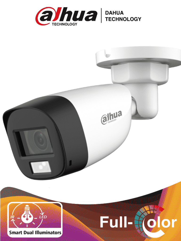 DAHUA HAC-HFW1200CLN-IL-A - Camara Bullet de 2 Megapixeles/Iluminación Dual Inteligente+FullColor/ Lente de 2.8mm/102 Grados de Apertura/ 20 Metros de IR y Luz Visible/ Micrófono Integrado/IP67/Soporta:CVI/CVBS/AHD/TVI/