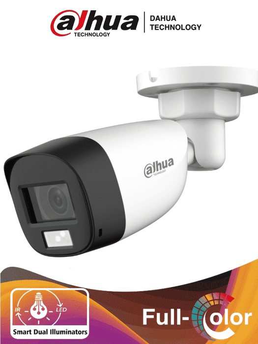 DAHUA HAC-HFW1200CLN-IL-A - Camara Bullet de 2 Megapixeles/Iluminación Dual Inteligente+FullColor/ Lente de 2.8mm/102 Grados de Apertura/ 20 Metros de IR y Luz Visible/ Micrófono Integrado/IP67/Soporta:CVI/CVBS/AHD/TVI/