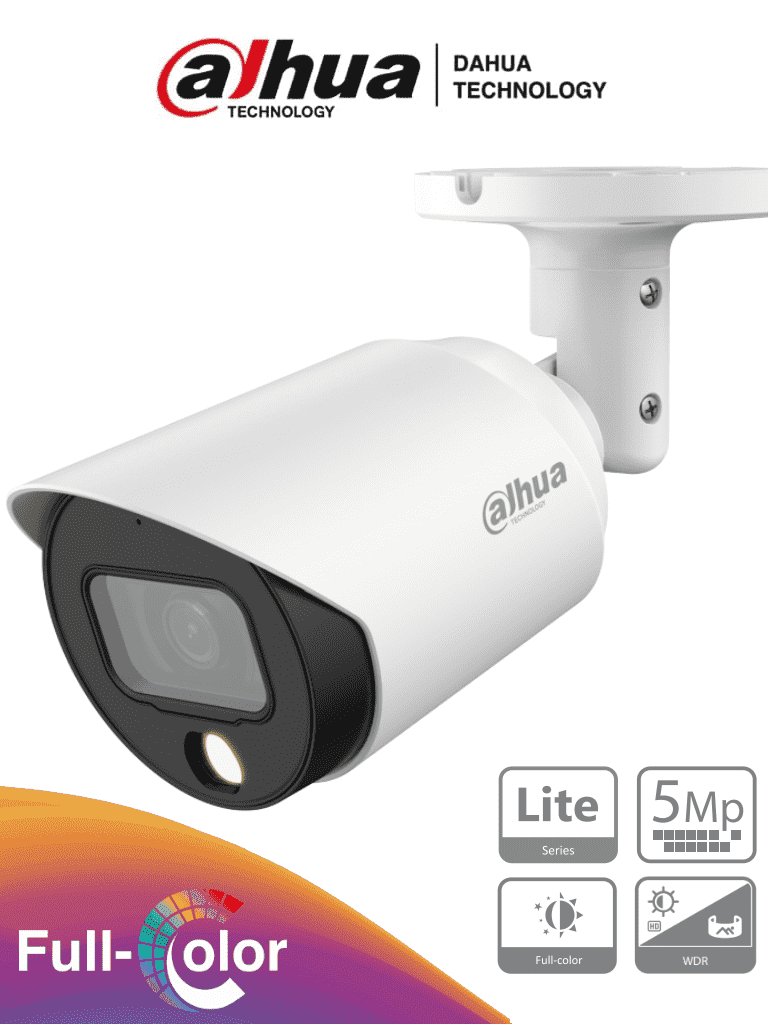 DAHUA HAC-HFW1509TN-LED  - Camara Bullet Full Color de 5 Megapixeles/ Lente de 2.8mm/ 112 Grados de Apertura/  Leds para 20 Metros/ Metalica/ WDR de 120 dB/ IP67/