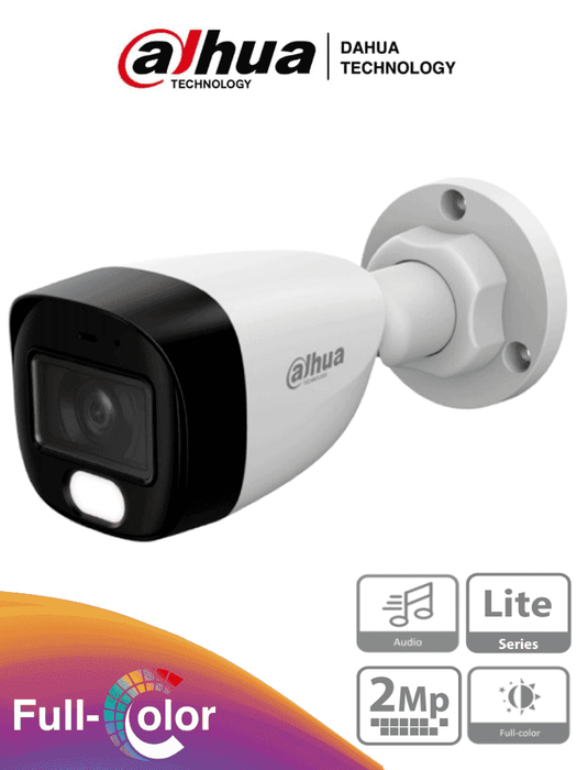 DAHUA HAC-HFW1209CN-A-LED-S3 - Cámara Bullet Full Color 1080p/ Llente de 2.8 mm/ 107.8° de Apertura/ Micrófono Integrado/ 30 Metros de Luz Visible/ DWDR/ Starlight/ IP67/ Compatible con CVI/AHD/CVBS/