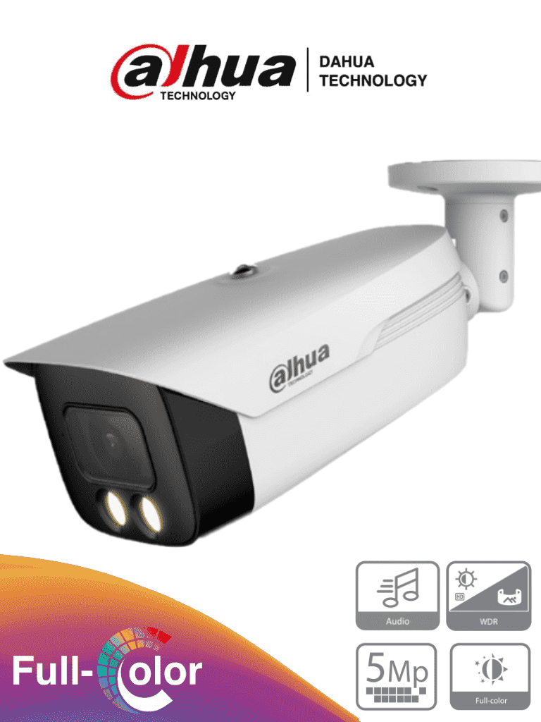 DAHUA HAC-HFW1509MHN-A-LED-0360B-S2 - Cámara Bullet Full Color de 5 MP con lente de 3.6 mm y micrófono integrado. Con visión nocturna de hasta 50 metros, WDR real de 120 dB y color 24/7. Resistente al agua IP67 y tecnología Starlight