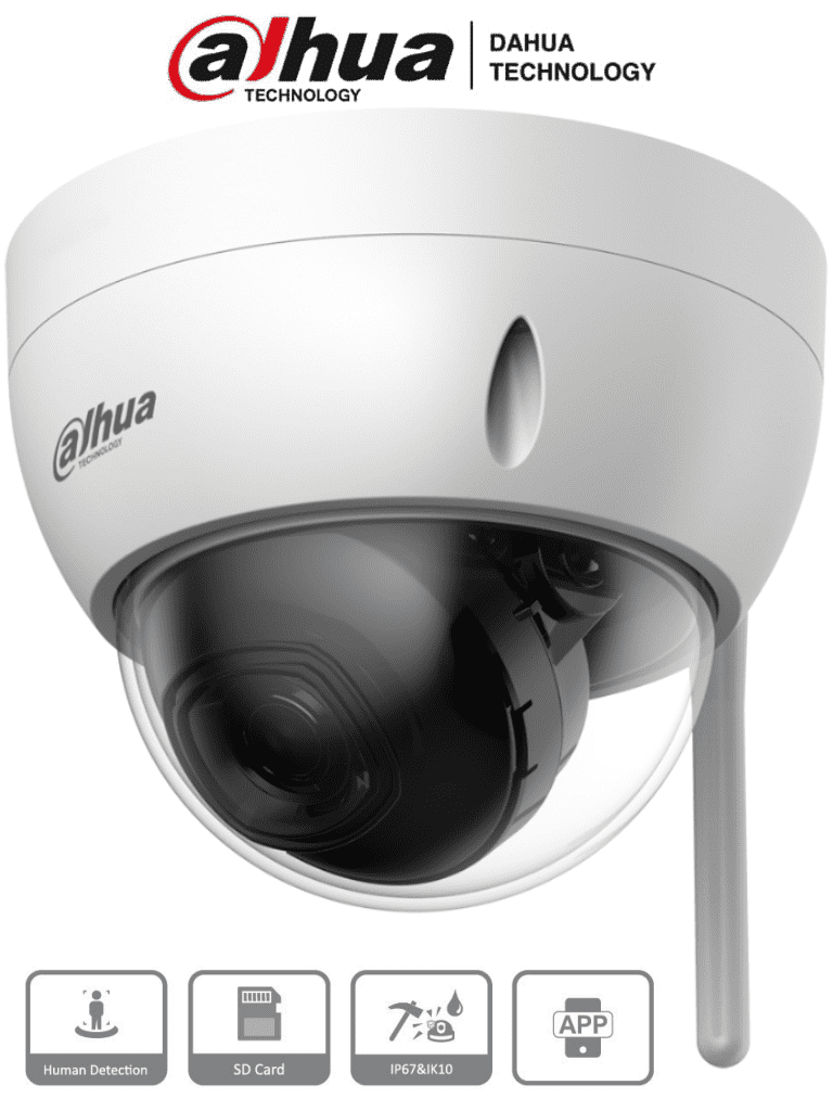 DAHUA IPC-HDBW1430DE-SW - Camara IP Domo Wifi de 4 Megapixeles/ Lente de 2.8 mm/ 90 Grados de Apertura/ IR de 30 Metros/ Ranura para MicroSD/ IP67/ Antivandalica Ik10/ Detección de Humanos SMD/ Hasta 80  Metros de Alcance en Area Abierta