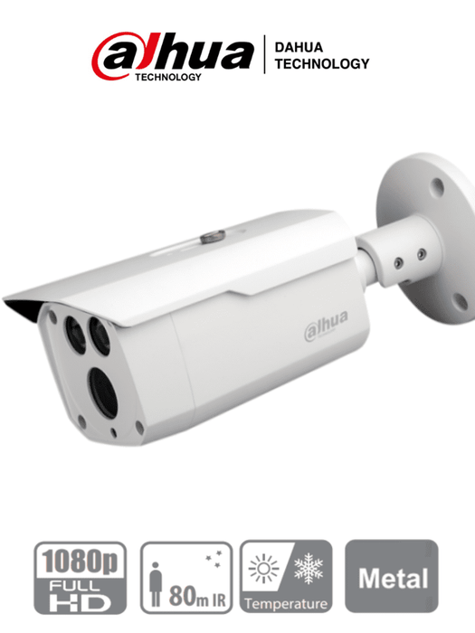 DAHUA HAC-HFW1200D-036- Camara Bullet HDCVI 1080p/ Lente 3.6 mm/ 87.5 Grados de Apertura/ Smart IR 80 Mts/ IP67/ Metálica/ DWDR/ BLC/ HLC/ TVI AHD y CVBS