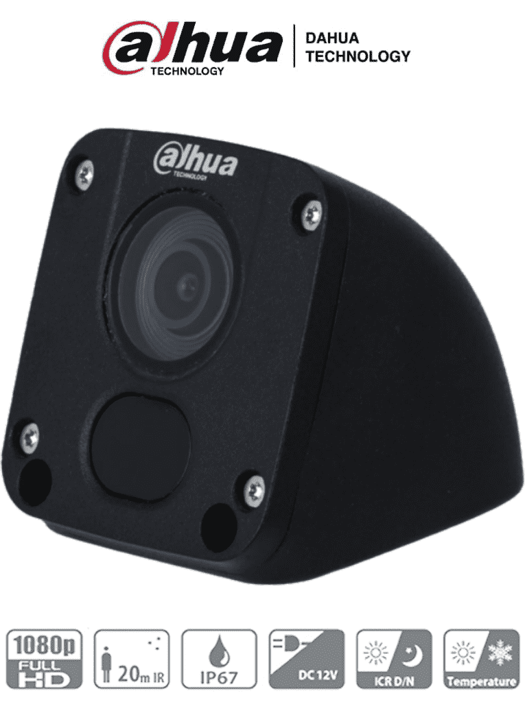 DAHUA DH-HAC-HMW3200D-V - Cámara móvil analógica, Conexión M12 (tipo aviación), Tipo: cubo, Resolución 1080p, Lente de 2.8mm, Apertura de 106°, IR de 20 metros, Grado de protección IP67, Material metálico